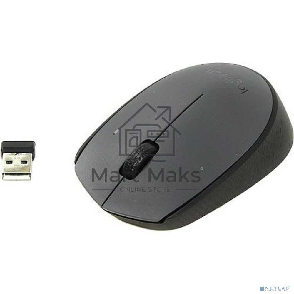 Мышь беспроводная Logitech M170 черный/темно-серый, 1000 dpi, радиоканал, USB, кнопки - 3