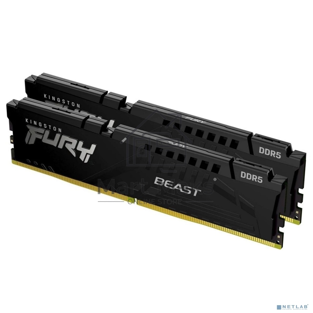 Оперативная память Kingston Fury Beast, DDR5, 32GB (2x16GB), 6000MHz, CL30, DIMM, с радиатором, черный
