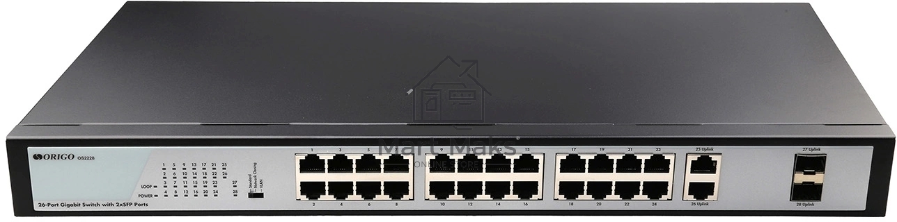 Неуправляемый коммутатор ORIGO 26x1000Base-T, 2x1000Base-X SFP, комплект для установки в 19