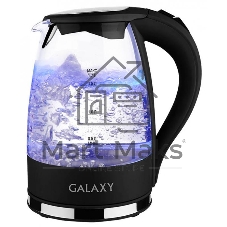 Чайник электрический Galaxy Line GL 0552, черный, стекло, 2200 Вт, 1,7 л, LED-подсветка, шкала уровня воды, корпус из термостойкого стекла