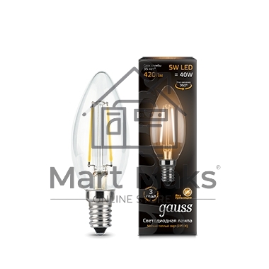 Лампа светодиодная GAUSS 103801105LED Filament Candle Е14 5Вт 2700к 1/10/50
