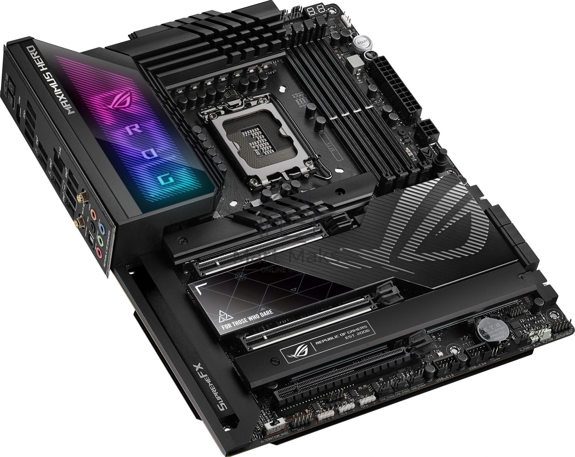 Материнская плата ASUS ROG MAXIMUS Z790 HERO, LGA 1700, Intel Z790, 4xDDR5, 6xSATA, 3xM.2, 1xPCIe 4.0 x4, 1xPCIe 5.0 x8, 1xPCIe 5.0 x16, 1xHDMI, 2xUSB-C 3.2 Gen 2, 1x 2.5Gb LAN, 4xUSB-A 3.2 Gen 1, 5xUSB-A 3.2 Gen 2, 5x3.5 мм, 7.1, Standard-ATX