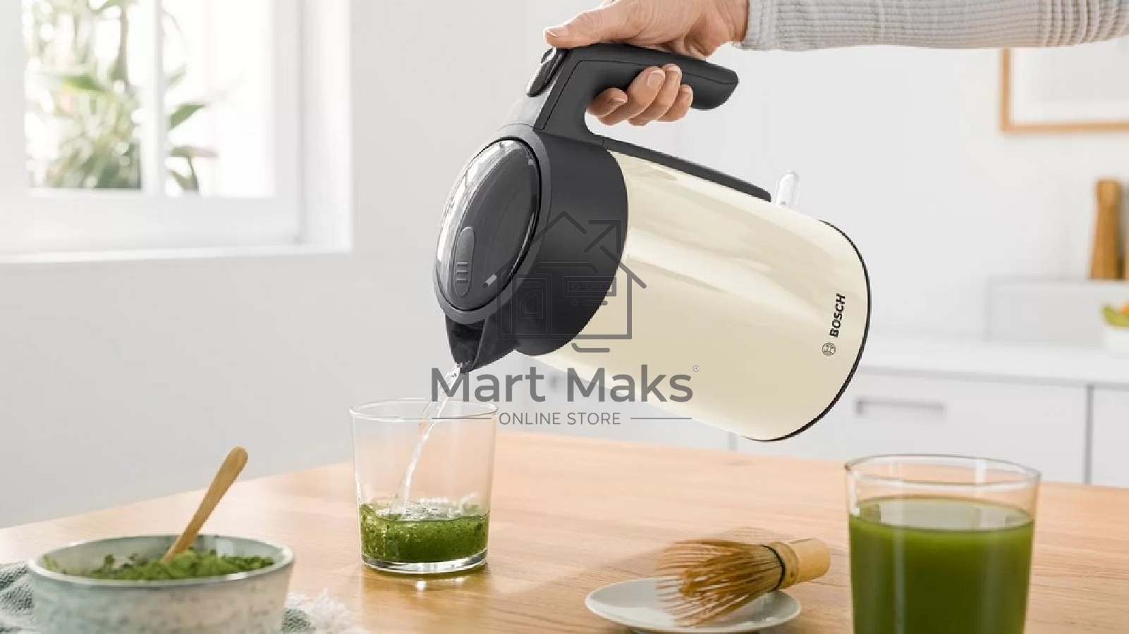 Чайник Bosch TWK7L467, 1.7л, 2400 Вт., нерж.сталь, покрытая эмалью, бежевый, шкала уровня воды
