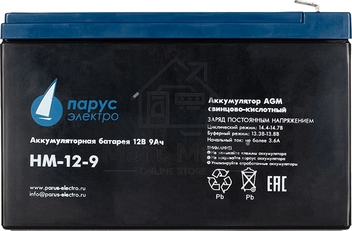 Батарея Парус-электро HM-12-9 (AGM/12В/9,0Ач/клемма F2)