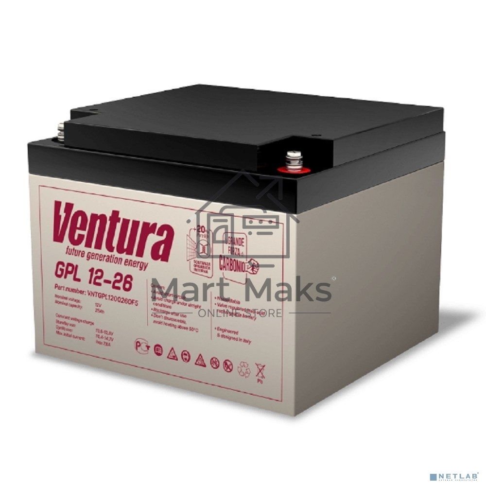 Батарея для ИБП Ventura GPL 12-26 12V/29Ah F5, ДхШхВ 175х166х125мм, 8кг, срок службы 12 лет