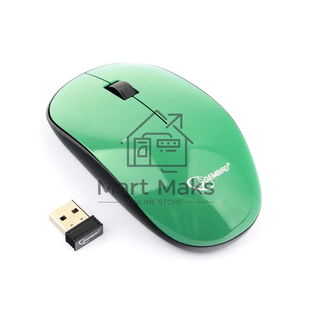 Мышь беспроводная Gembird MUSW-111-GRN зеленый, 1200 dpi, радиоканал, USB, кнопки - 3