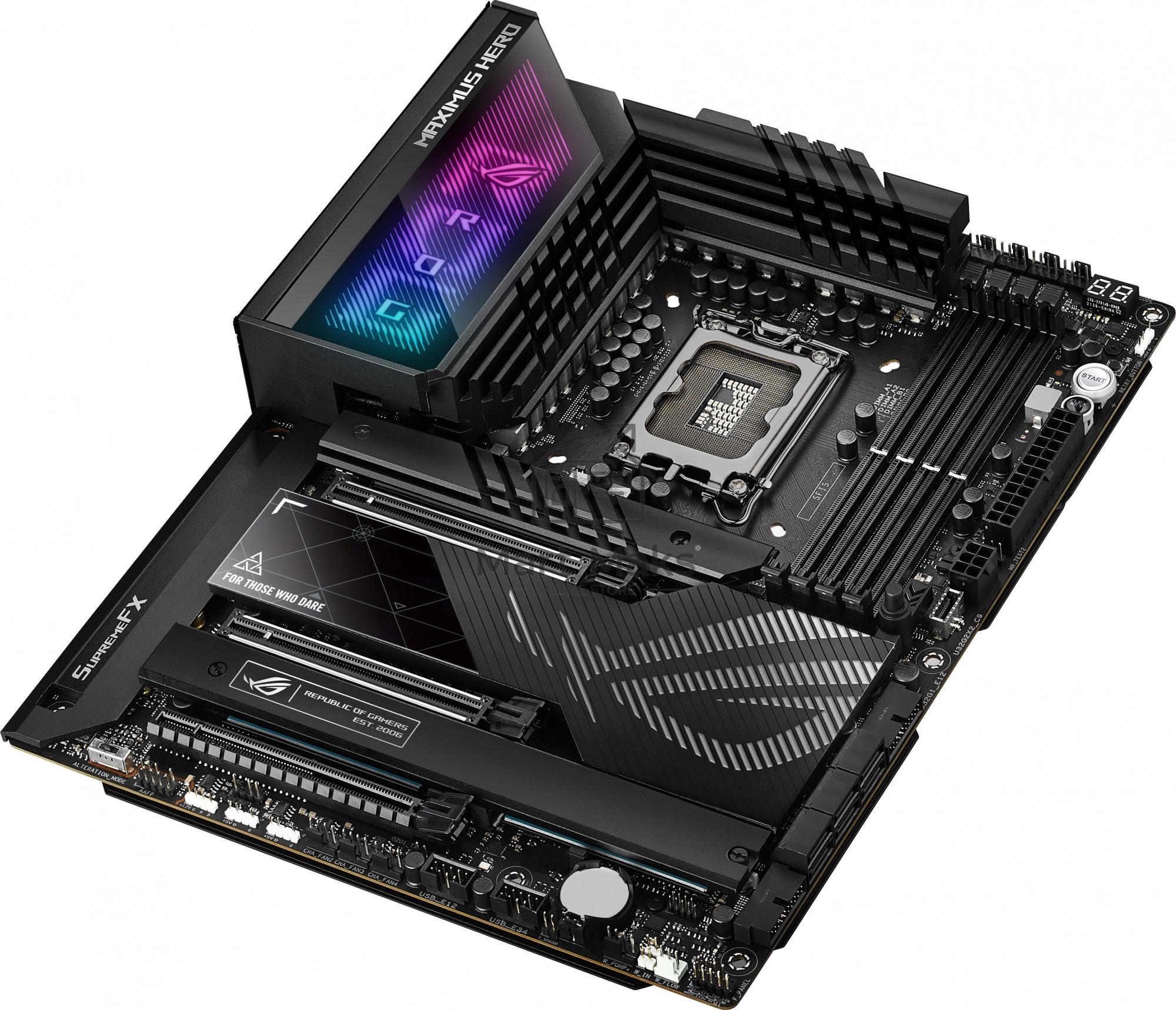 Материнская плата ASUS ROG MAXIMUS Z790 HERO, LGA 1700, Intel Z790, 4xDDR5, 6xSATA, 3xM.2, 1xPCIe 4.0 x4, 1xPCIe 5.0 x8, 1xPCIe 5.0 x16, 1xHDMI, 2xUSB-C 3.2 Gen 2, 1x 2.5Gb LAN, 4xUSB-A 3.2 Gen 1, 5xUSB-A 3.2 Gen 2, 5x3.5 мм, 7.1, Standard-ATX