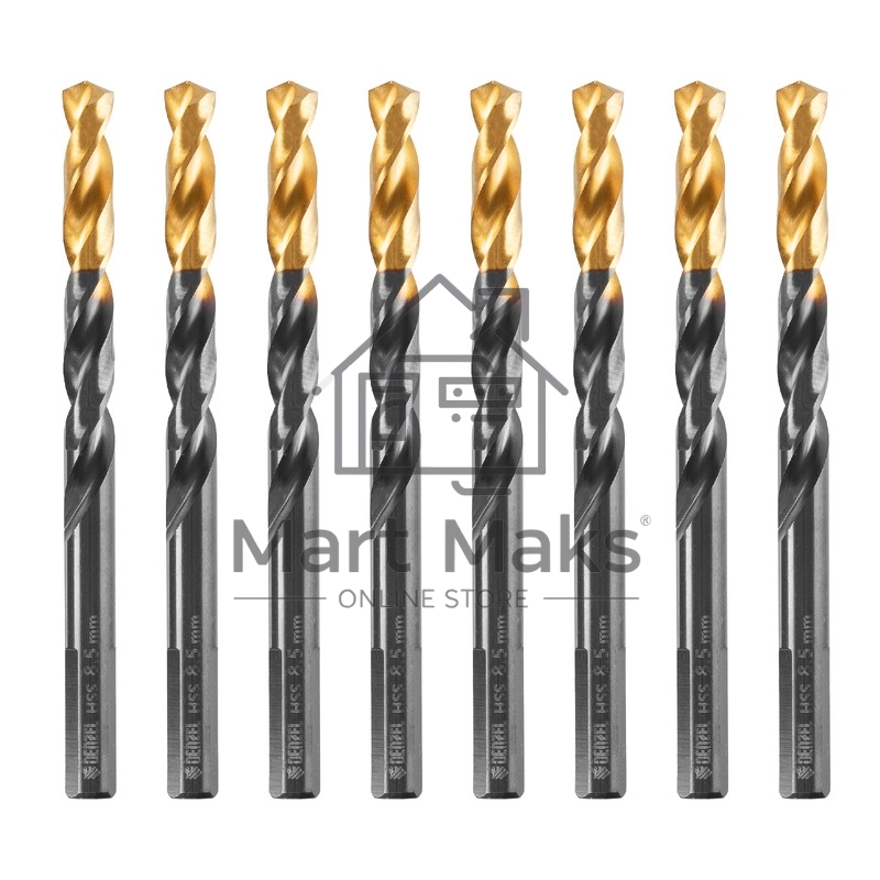 Сверло по металлу, 8,5 мм, HSS-Tin, Golden Tip, 8 шт. Denzel