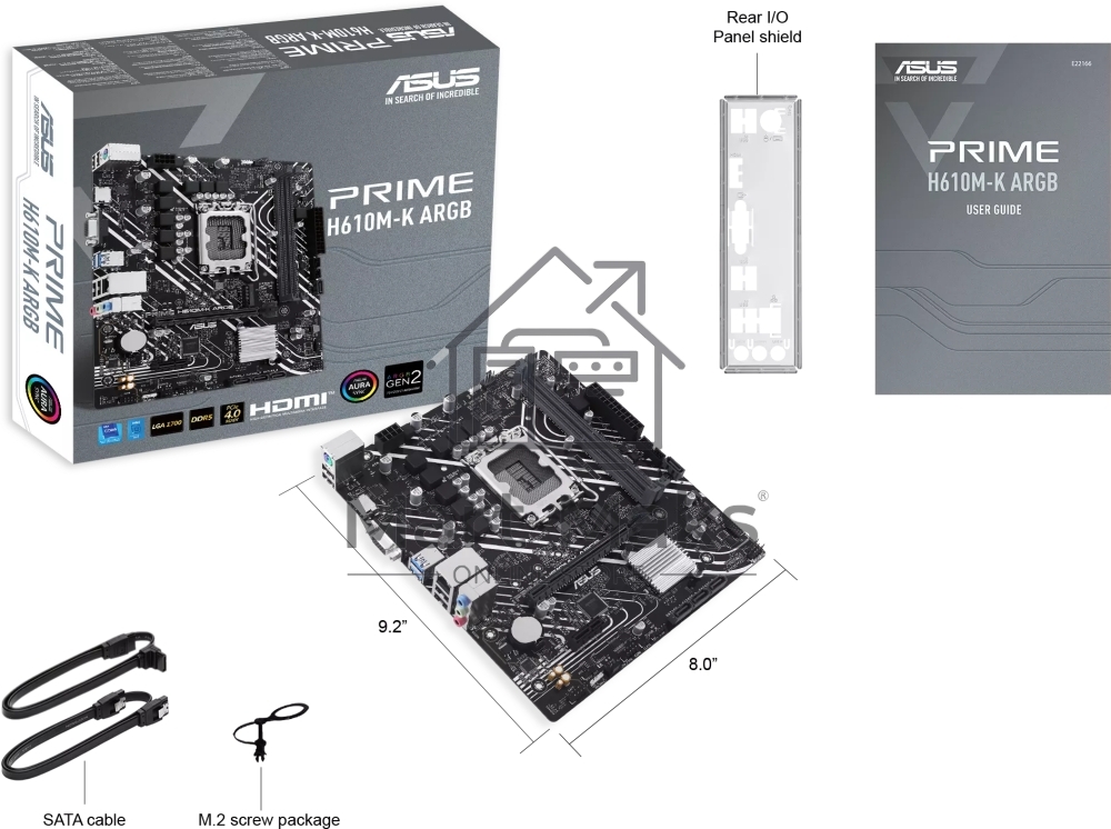Материнская плата ASUS PRIME H610M-K D4 ARGB, LGA 1700, Intel H610, 2xDDR4, 4xSATA, 1xM.2, 1xPCIe 4.0 x16, 1xHDMI, 1x1Gb LAN, 2xUSB 5Gbps, 4xUSB 2.0, 7.1, mATX