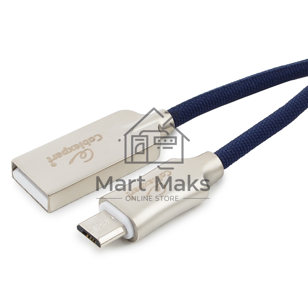 Кабель USB 2.0 Cablexpert CC-P-mUSB02Bl-1M, AM/microB, серия Platinum, длина 1м, синий, блистер