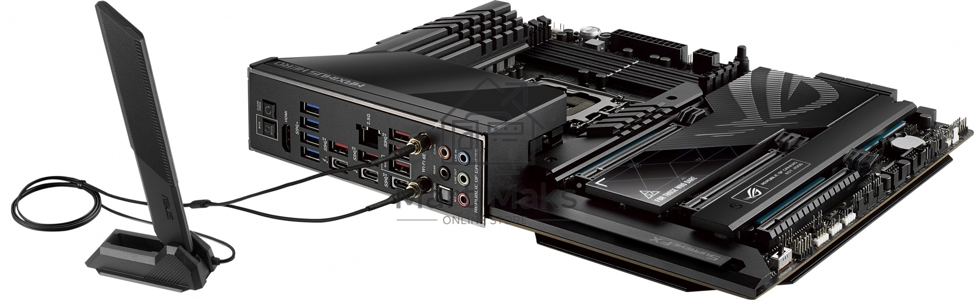 Материнская плата ASUS ROG MAXIMUS Z790 HERO, LGA 1700, Intel Z790, 4xDDR5, 6xSATA, 3xM.2, 1xPCIe 4.0 x4, 1xPCIe 5.0 x8, 1xPCIe 5.0 x16, 1xHDMI, 2xUSB-C 3.2 Gen 2, 1x 2.5Gb LAN, 4xUSB-A 3.2 Gen 1, 5xUSB-A 3.2 Gen 2, 5x3.5 мм, 7.1, Standard-ATX