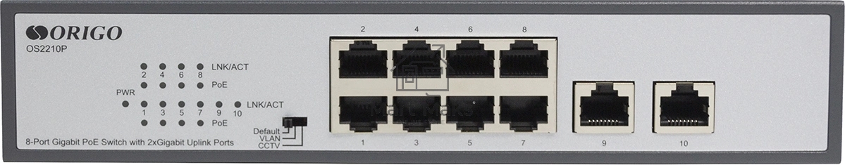Неуправляемый PoE-коммутатор ORIGO Unmanaged Switch 8x1000Base-T PoE, 2x1000Base-T, PoE Budget 120W, Long-range PoE up to 250m, 19