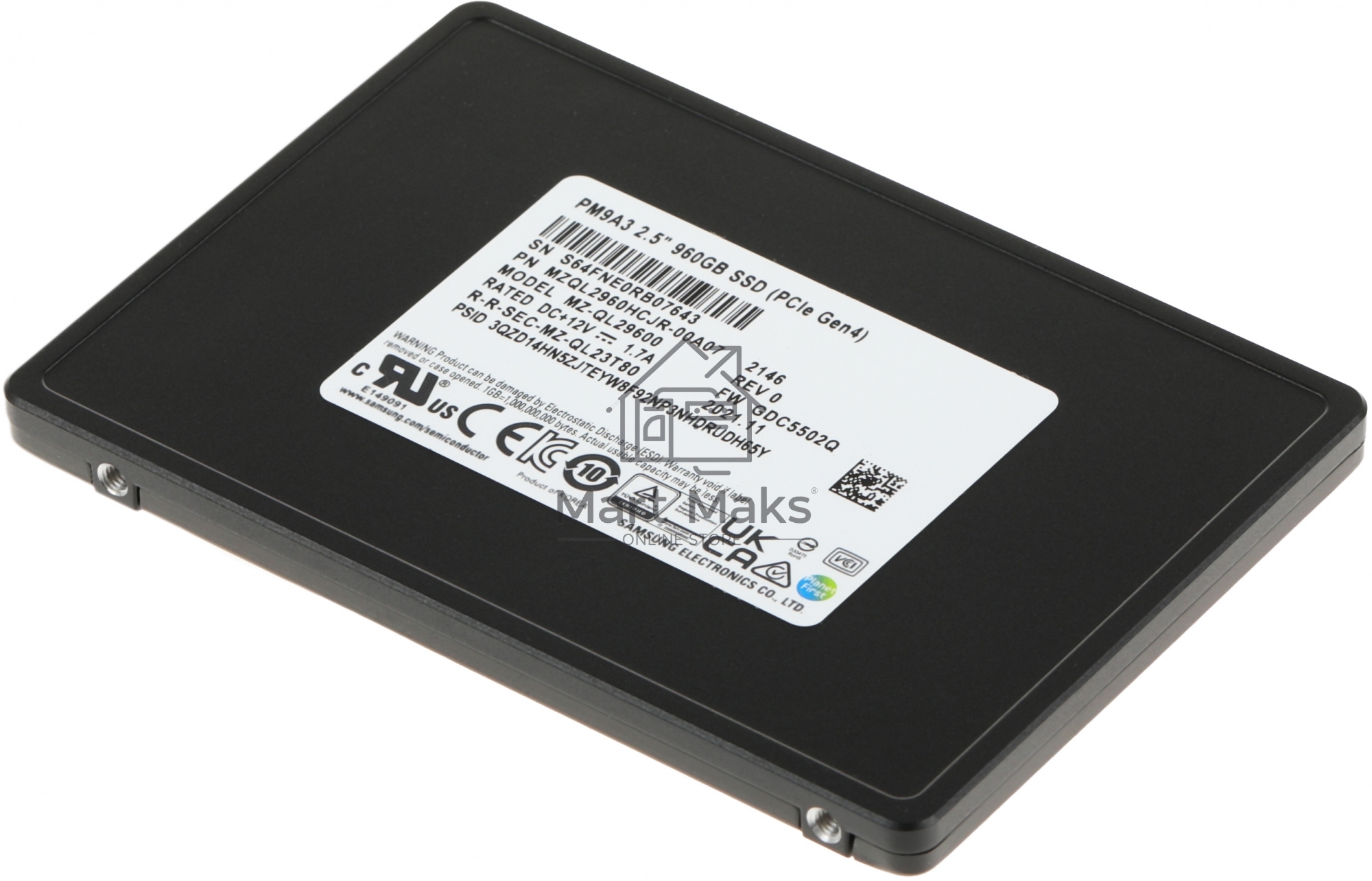 Накопитель SSD Samsung Enterprise PM9A3 черный MZQL2960HCJR-00A07 960Gb, PCIe 3.1 x4, 2.5