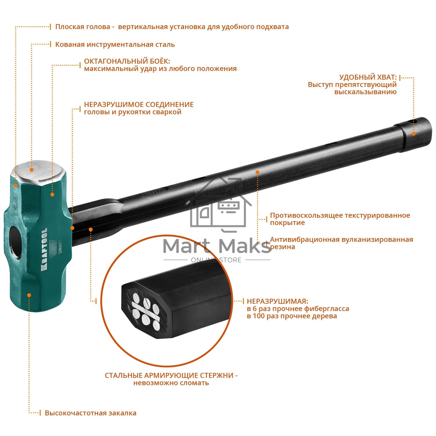 Кувалда KRAFTOOL STEEL FORCE 2009-4 4кг c армированной рукояткой