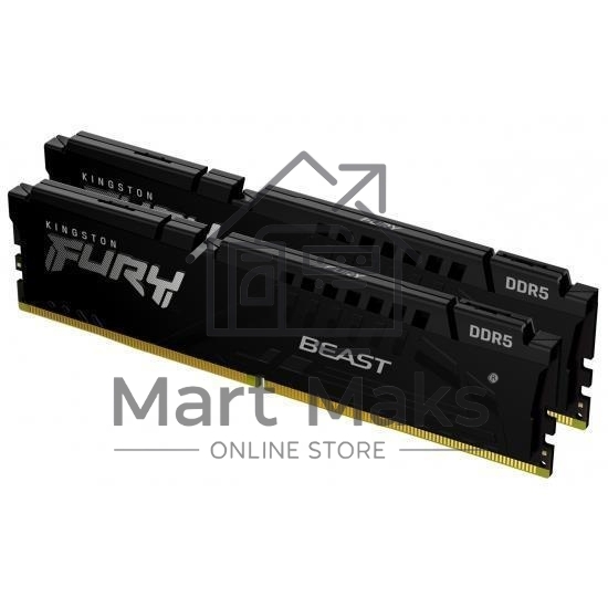Оперативная память Kingston Fury Beast, DDR5, 32GB (2x16GB), 5200MHz, CL40, DIMM, радиатор, черный