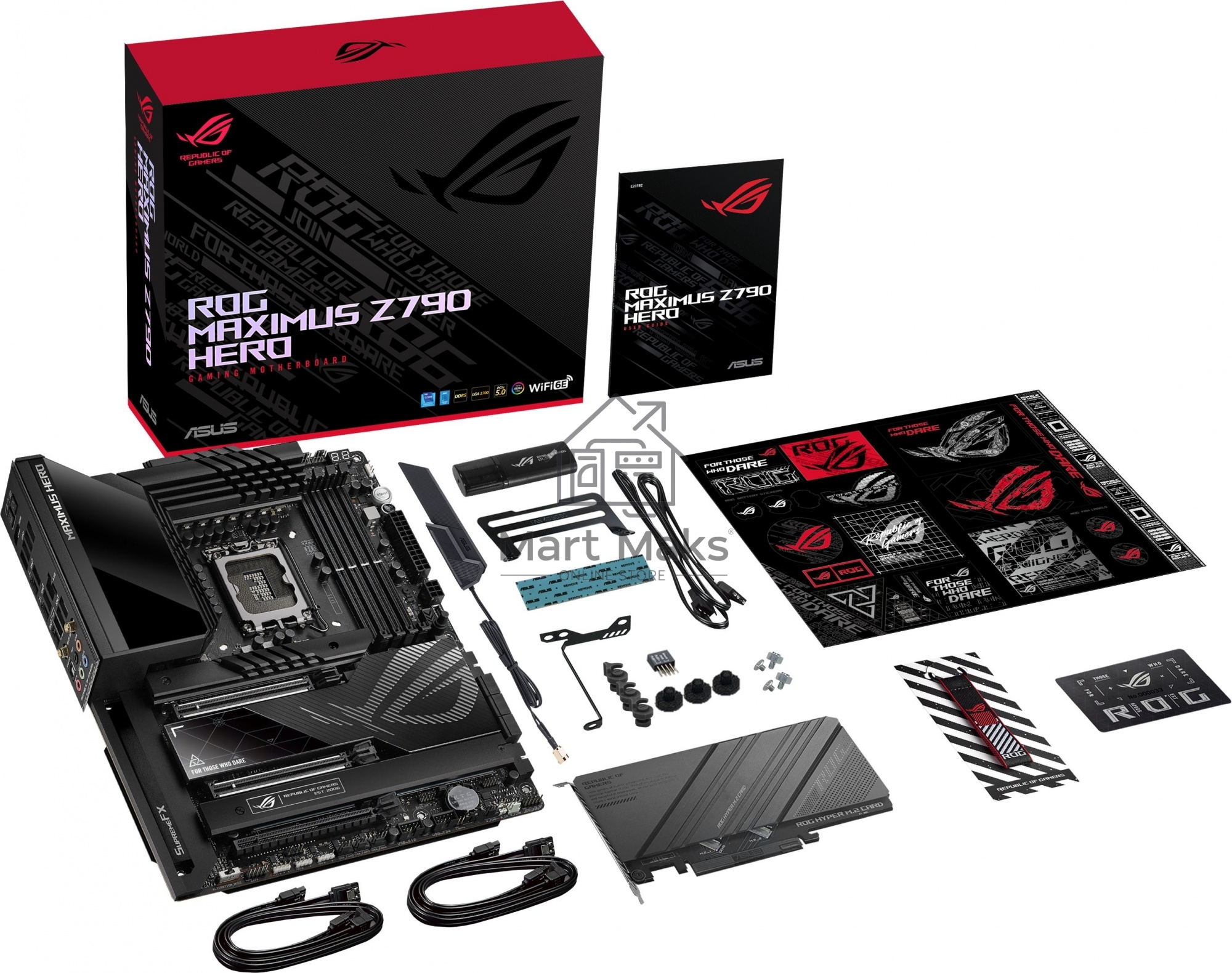 Материнская плата ASUS ROG MAXIMUS Z790 HERO, LGA 1700, Intel Z790, 4xDDR5, 6xSATA, 3xM.2, 1xPCIe 4.0 x4, 1xPCIe 5.0 x8, 1xPCIe 5.0 x16, 1xHDMI, 2xUSB-C 3.2 Gen 2, 1x 2.5Gb LAN, 4xUSB-A 3.2 Gen 1, 5xUSB-A 3.2 Gen 2, 5x3.5 мм, 7.1, Standard-ATX