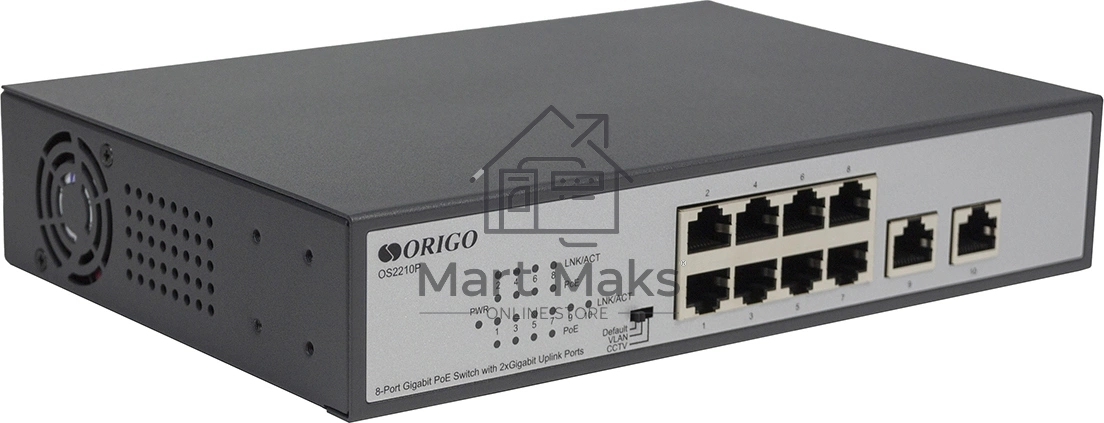 Неуправляемый PoE-коммутатор ORIGO Unmanaged Switch 8x1000Base-T PoE, 2x1000Base-T, PoE Budget 120W, Long-range PoE up to 250m, 19