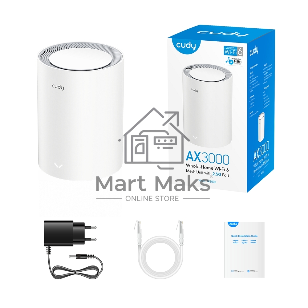 Бесшовный Mesh роутер Cudy M3000(2-PACK) AX3000 10/100/1000/2500BASE-T, белый (упак.:2шт)