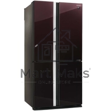 Холодильник Sharp SJ-GX98PRD темно-бордовый стекло трехкамерный Side by Side 394/211л морозилка снизу, No Frost, Side by Side