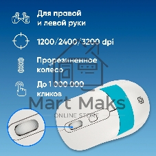 Мышь беспроводная Oklick 310MW белый/синий, 3200 dpi, радиоканал, USB, кнопки - 4