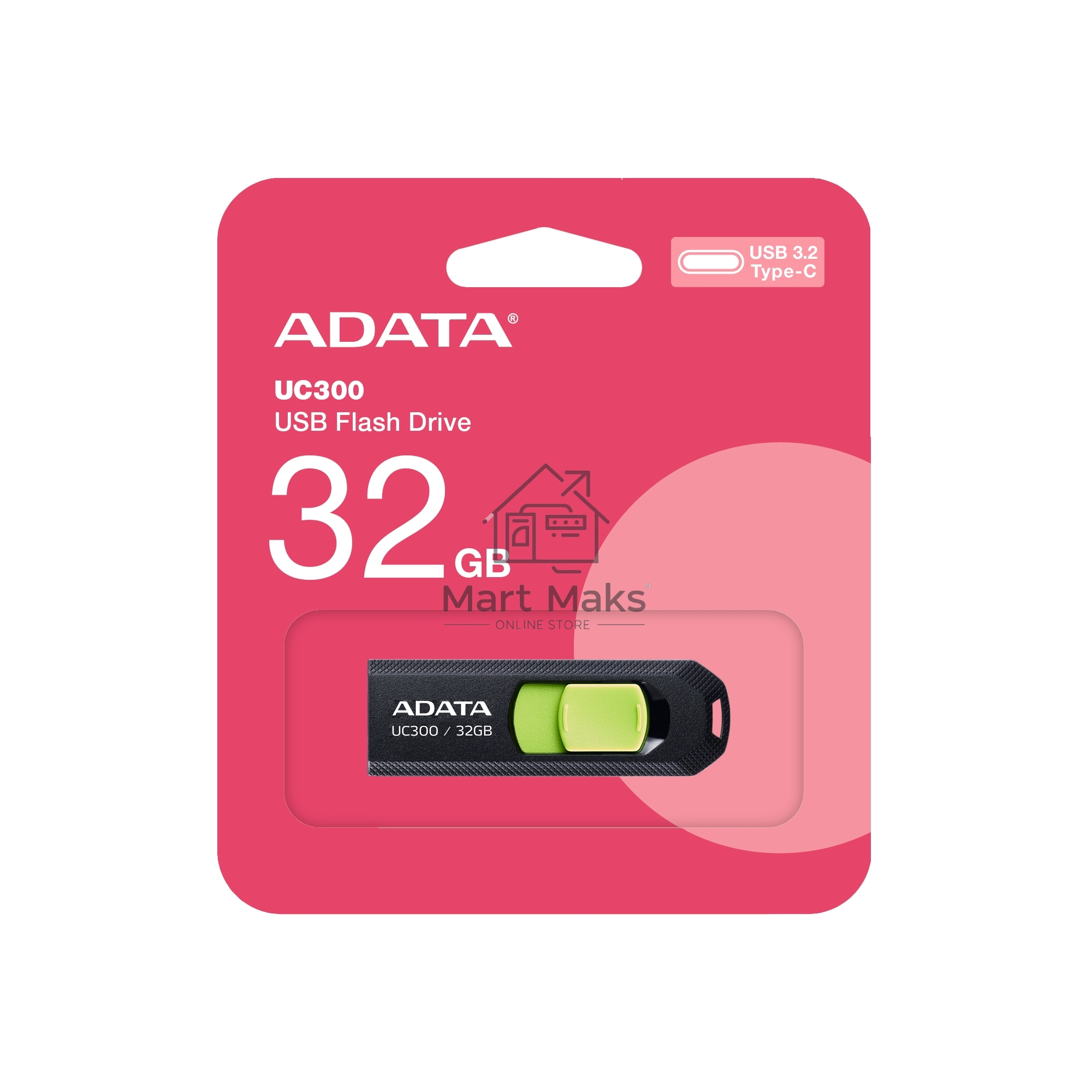 Флешка USB R/W ADATA R/W 32Gb Type-C UC300 ACHO-UC300-32G-RBK/GN USB3.2 черный/зеленый