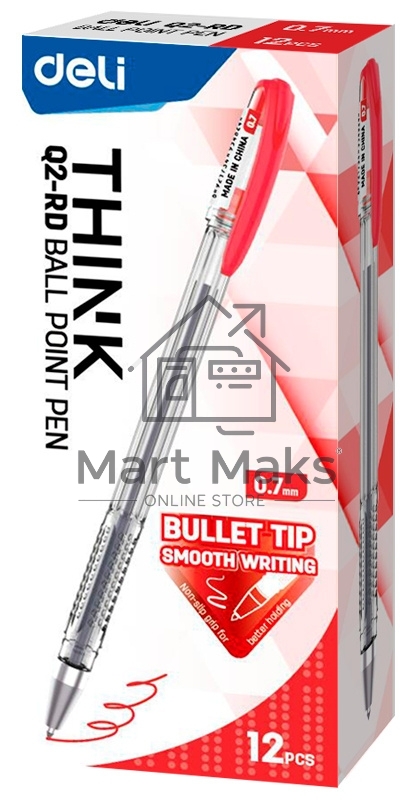 Ручка шариковая Deli Think EQ2-RD прозрачный/красный, d=0.7мм, красные чернила (1шт)