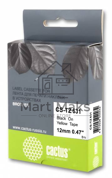 Картридж ленточный Cactus CS-TZ631 черный шрифт, желтый фон (12 мм, 8 м) для Brother 1010/1260VP/1830VP/9700PC