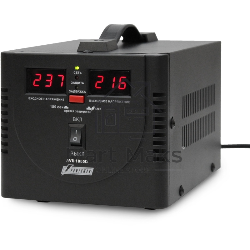 Стабилизатор напряжения Powerman AVS 1000D Black (220В±8% 1000ВА,8А,КПД 98%, циф. индикация вх./вых.)