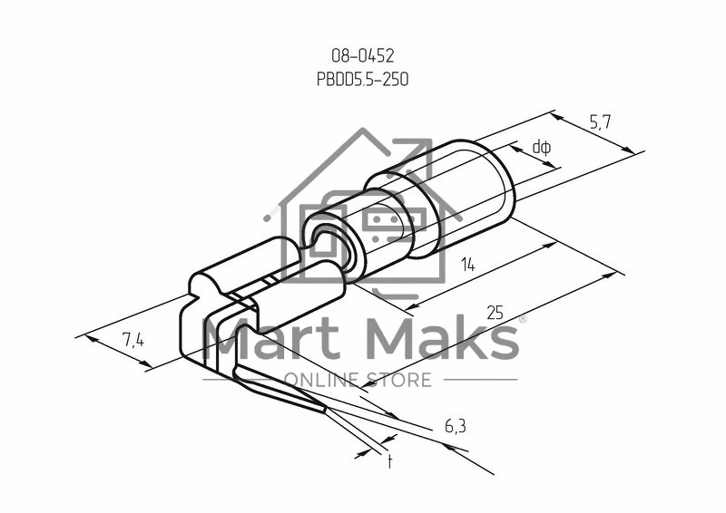 Клемма плоская изолированная гнездо 7.4 мм + штекер - 6.3 мм 4-6 мм² (РПи-О 6.0-(6.3)/РПИо 6.0-7.5) Rexant