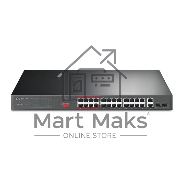 Коммутатор 24-port 10/100Mbps Unmanaged PoE+ Switch with 2 combo RJ-45/SFP uplink ports, metal case, rack mount, 24 802.3af/at compliant PoE+ ports, 2 gigabit combo RJ-45/SFP uplink ports, DIP switches for Extend mode, Isolation mode and Priority mode, up
