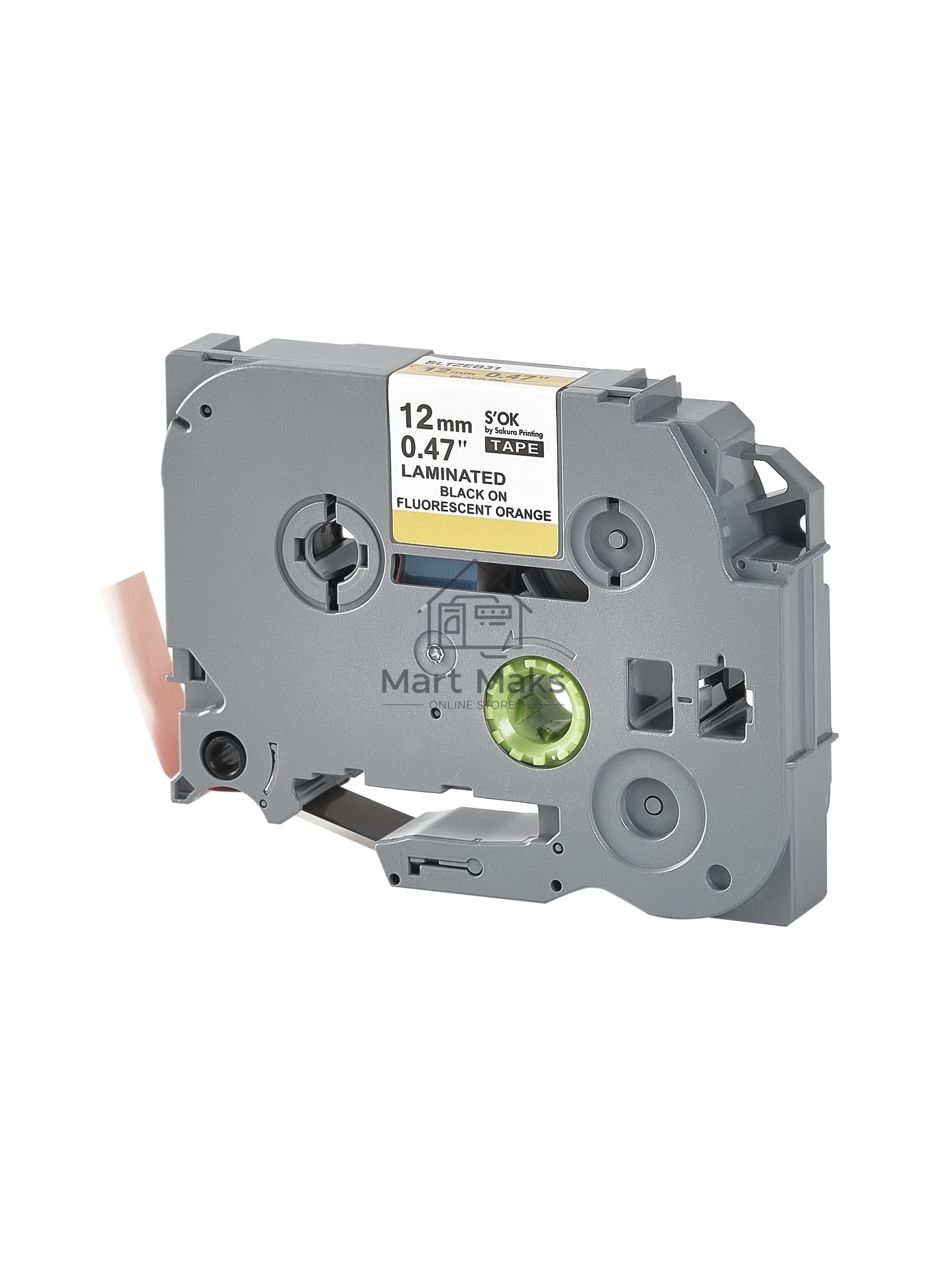 Кассета с лентой S'OK by Sakura Printing TZEB31 для Brother, черный на оранжевом, 12мм/8м, наклейка