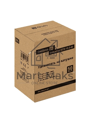 Удлинитель на катушке ExeGate industrial ECS-10-3-50 (4 евророзетки с заземлением, IP20, 50м, защита от детей, защита от перегрузки, 3х1,0мм2, 10А/2.3кВт)