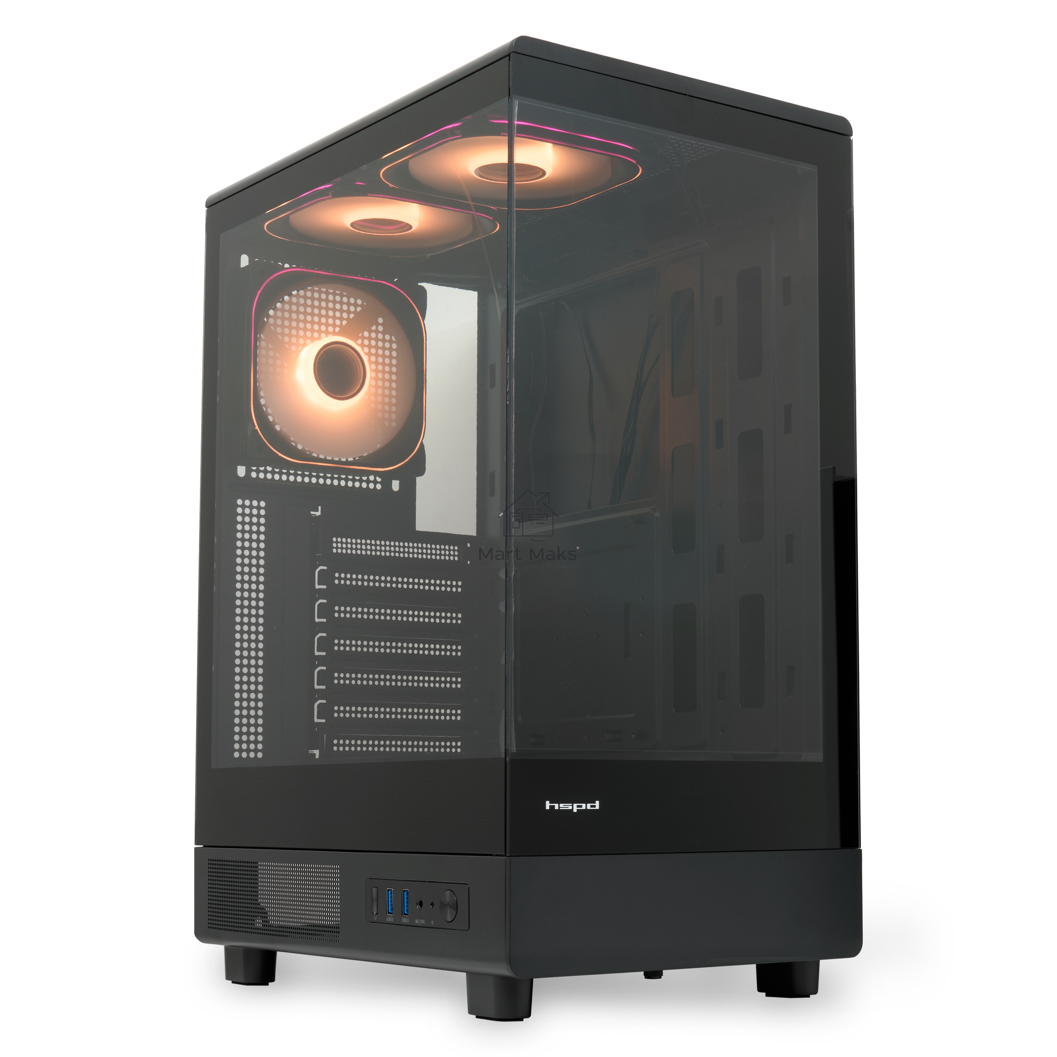 Компьютерный корпус  HSPD F510, Panoramic Mid Tower, черный, TG, 0.5 SPCC, 3x120mm ARGB ATX, mATX, mITX 180/280/160mm 1x2.5