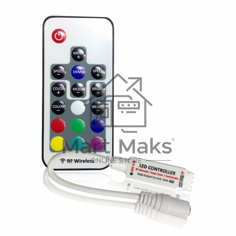Мини контроллер LED радио (RF) 72 W/144 W, 17 кнопок, 12 V/24 V