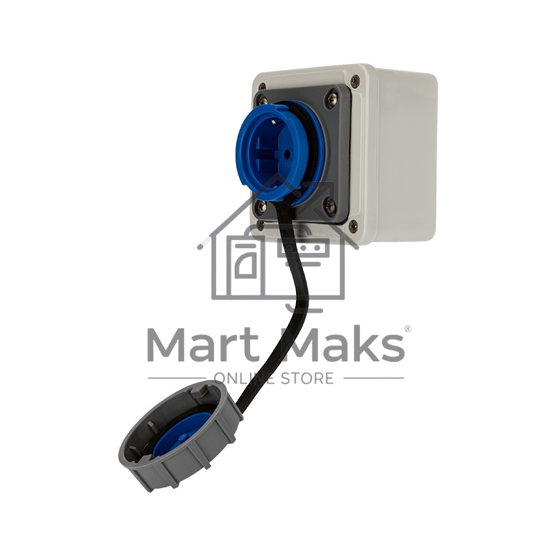 Розетка настенная Rexant влагозащищенная с крышкой 16 А, 2Р+РЕ, IP68