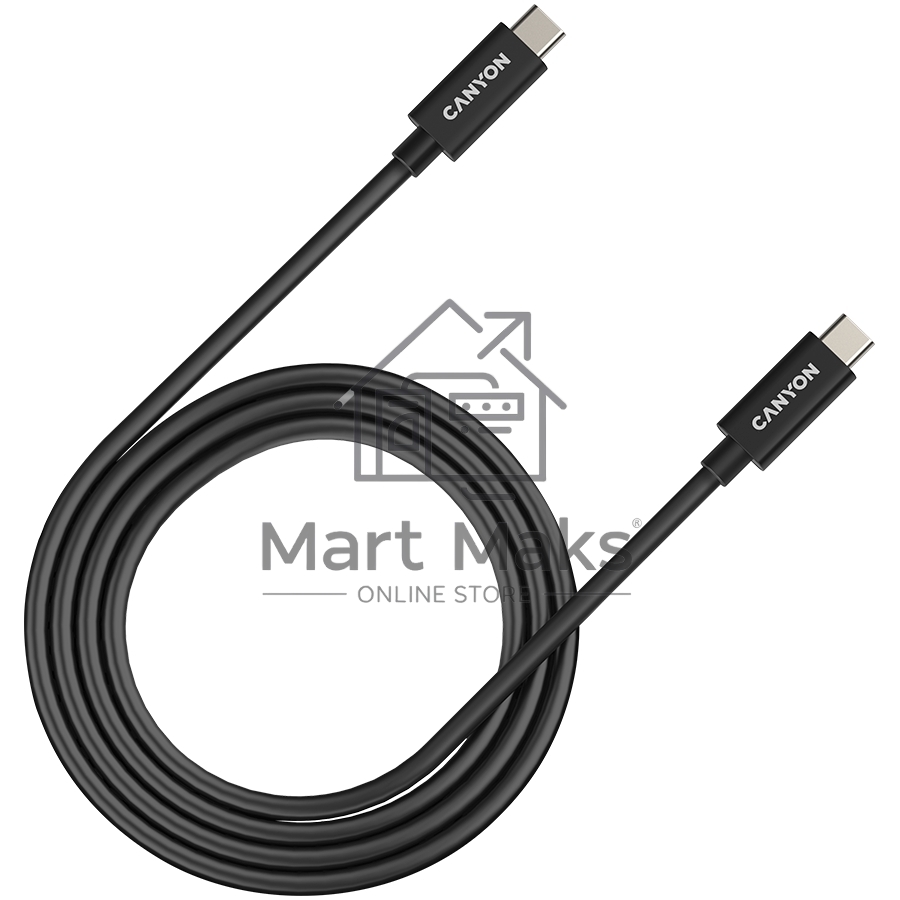 Кабель CANYON, U4-CC-5A1M-E, USB4 TYPE-C to TYPE-C cable assembly 40G 1m 5A 240W(ERP) with E-MARK, CE, ROHS, черный