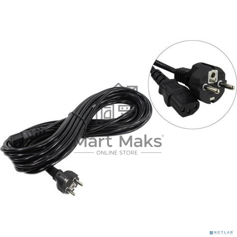 Кабель питания ExeGate Power PC-10P (Евровилка Schuko->С13) VDE-250V-3*1.0-CU, 10A, черный, 10м
