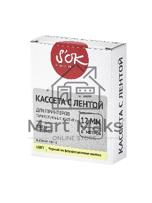 Кассета с лентой S'OK by Sakura Printing TZEC31 для Brother, черный на желтом, 12мм/8м, наклейка