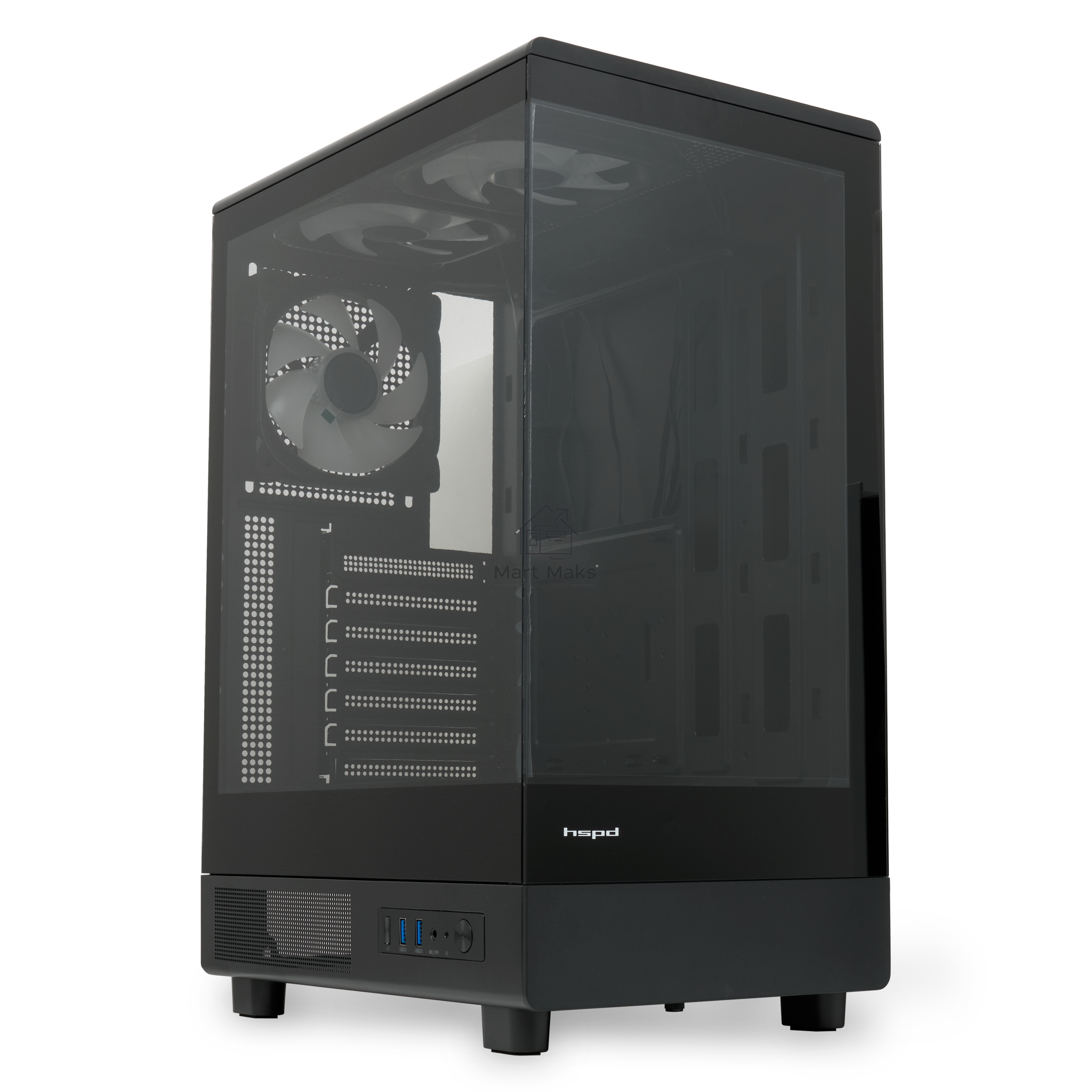 Компьютерный корпус  HSPD F510, Panoramic Mid Tower, черный, TG, 0.5 SPCC, 3x120mm ARGB ATX, mATX, mITX 180/280/160mm 1x2.5