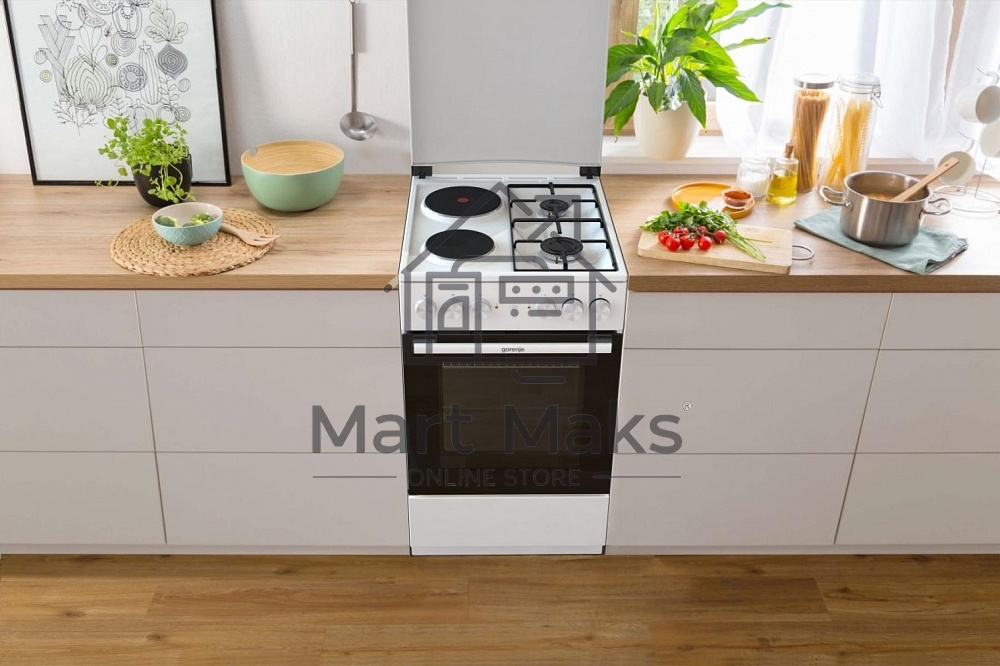 Плита комбинированная Gorenje GK5A12WG белый, конфорок 2 газовых и 2 электрических, духовка 68 л, 50 см x 85 см x 59.4 см