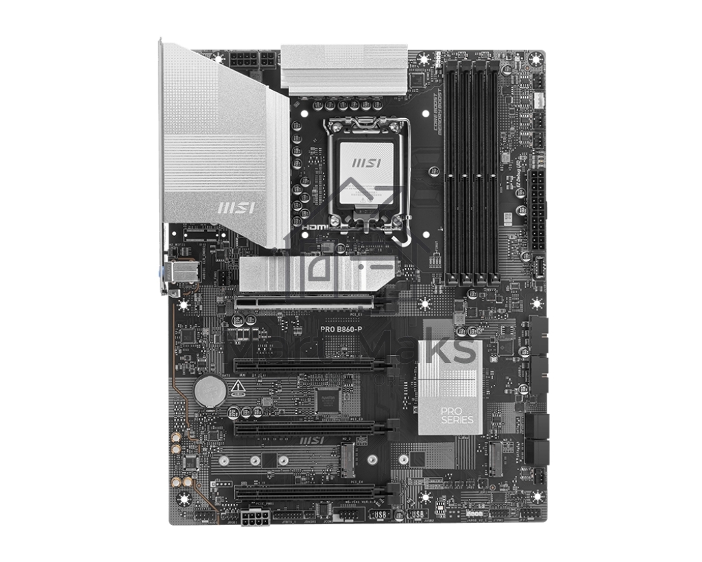 Материнская плата MSI PRO B860-P, LGA 1851, Intel B860, 4xDDR5, 4xSATA, 3xM.2, 1xPCIe 5.0 x16, 1xPCIe 4.0 x4, 2xPCIe 4.0 x1, 1xHDMI, 1xDP, 1xUSB-C, 1x 5Gb LAN, 2xUSB-A 3.2 Gen 2, 2xUSB-A 3.2 Gen 1, 4xUSB-A 2.0, 3x3.5 мм, 7.1, ATX