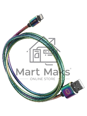 Кабель Qumo, MFI С48, USB-Apple 8 pin, 1м, 5В, 2,4A, 12Вт, опл. металл. пружинка, кон. металл, rainbow