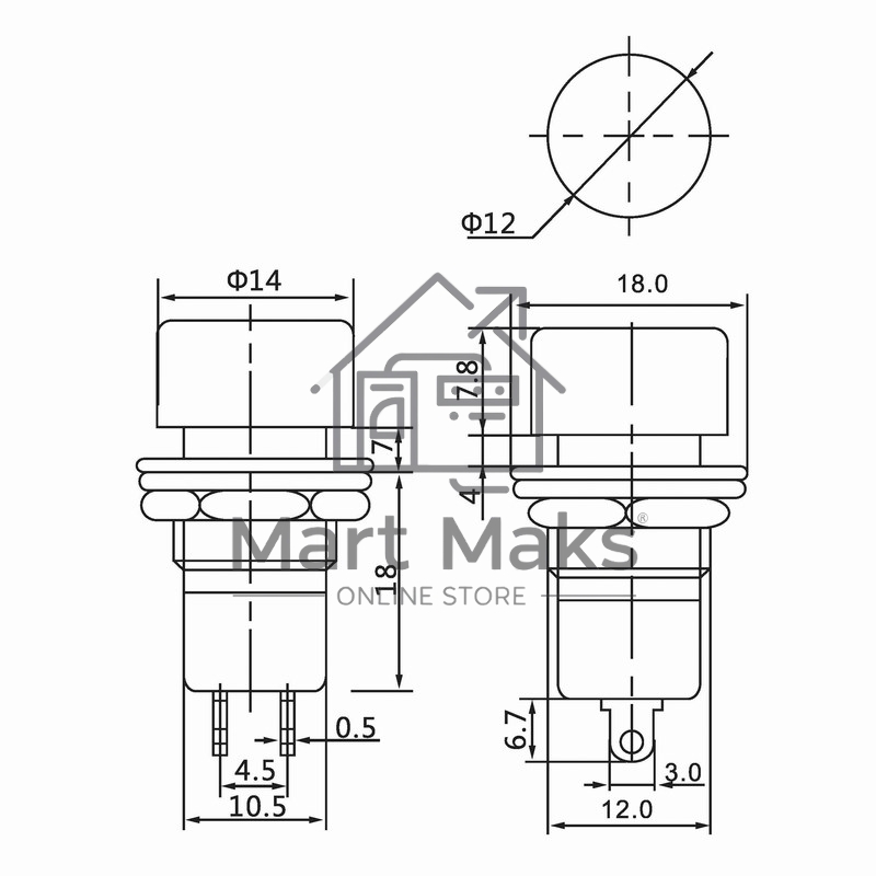 Выключатель-кнопка Rexant 250V 1А (2с) ON-OFF красная