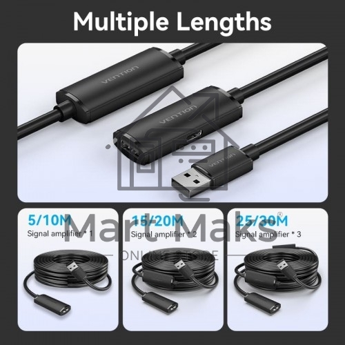 Активный кабель-удлинитель Vention USB 2.0 AM/AF с усилителем - 5м Черный