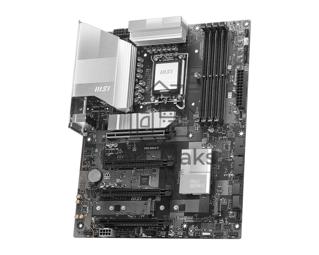 Материнская плата MSI PRO B860-P, LGA 1851, Intel B860, 4xDDR5, 4xSATA, 3xM.2, 1xPCIe 5.0 x16, 1xPCIe 4.0 x4, 2xPCIe 4.0 x1, 1xHDMI, 1xDP, 1xUSB-C, 1x 5Gb LAN, 2xUSB-A 3.2 Gen 2, 2xUSB-A 3.2 Gen 1, 4xUSB-A 2.0, 3x3.5 мм, 7.1, ATX