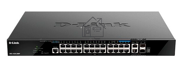 Управляемый L3 стекируемый коммутатор D-Link DGS-1520-28MP/A1A с 20 портами 10/100/1000Base-T, 4 портами 100/1000/2.5GBase-T, 2 портами 10GBase-T и 2 портами 10GBase-X SFP+