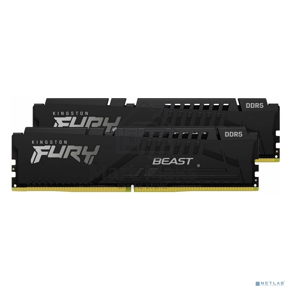 Оперативная память Kingston Fury Beast, DDR5, 32GB (2x16GB), 6000MHz, CL30, DIMM, с радиатором, черный