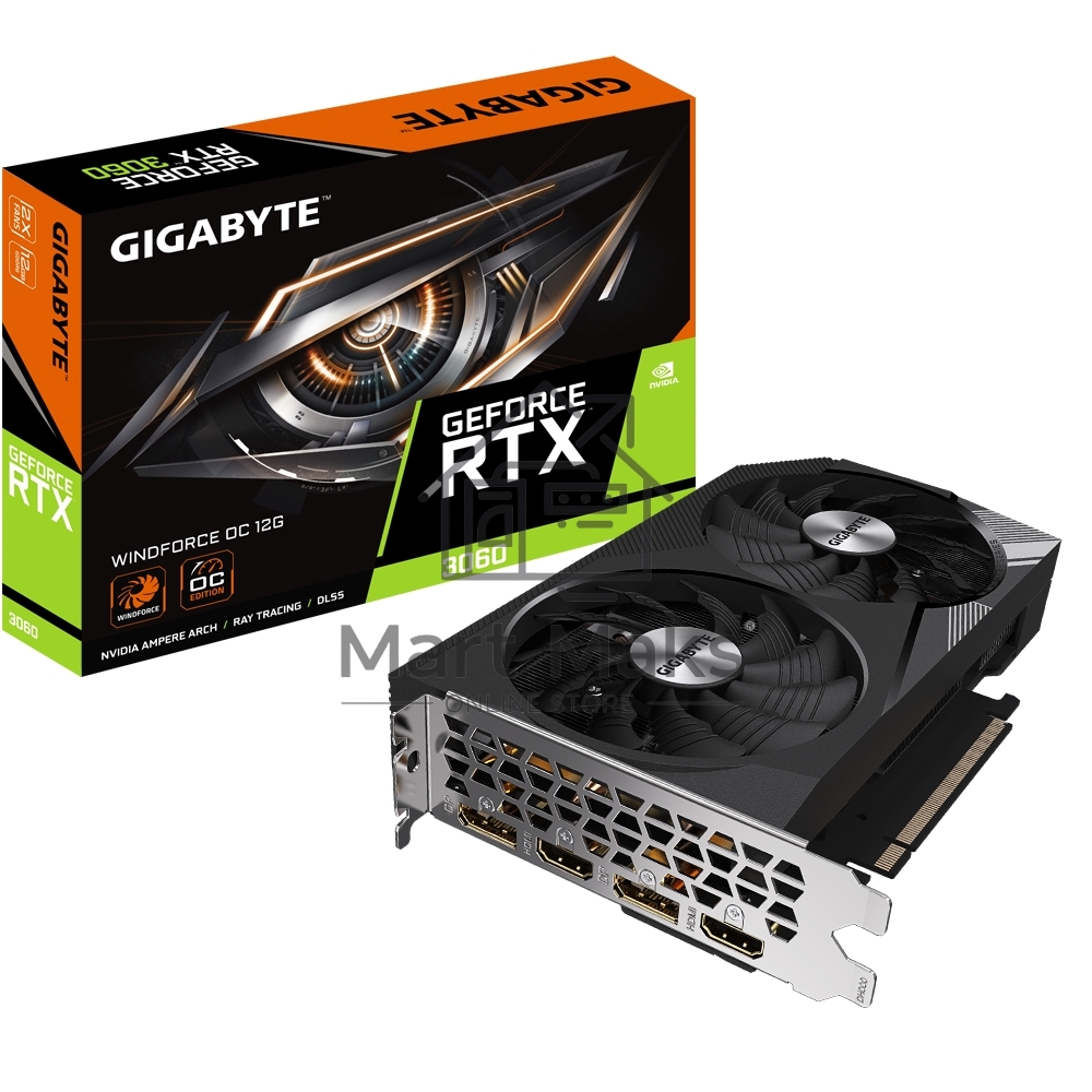 Видеокарта Gigabyte GV-N3060WF2OC-12GD (V2.0) PCIE16 12288Mb 192 GDDR6 1792/15000 HDMIx2 DPx2 HDCP Ret