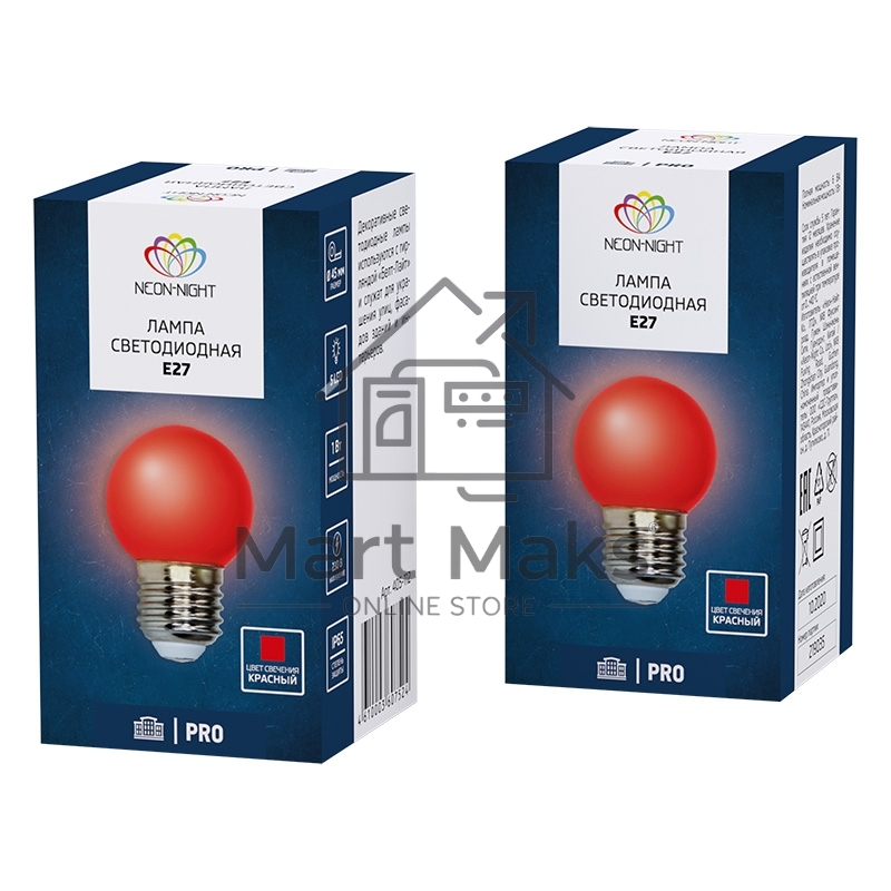 Лампа светодиодная d-45 3LED 1Вт шар E27 25лм 220В красн. Neon-Night 405-112