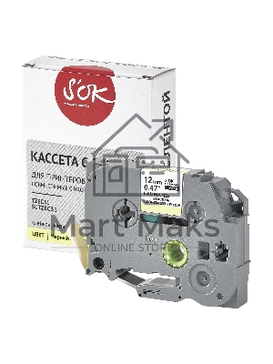 Кассета с лентой S'OK by Sakura Printing TZEC31 для Brother, черный на желтом, 12мм/8м, наклейка